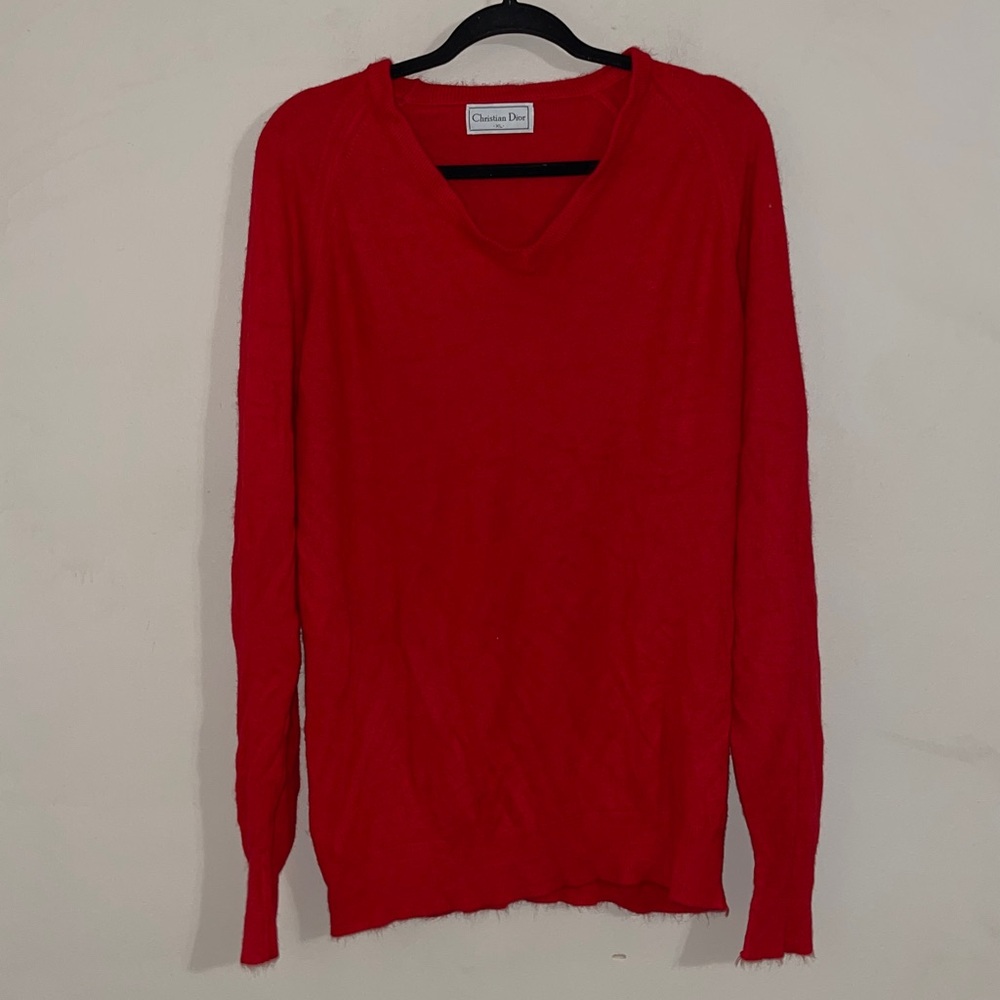 Christian Dior red vintage v-neck 90s y2k preppy sweater XL